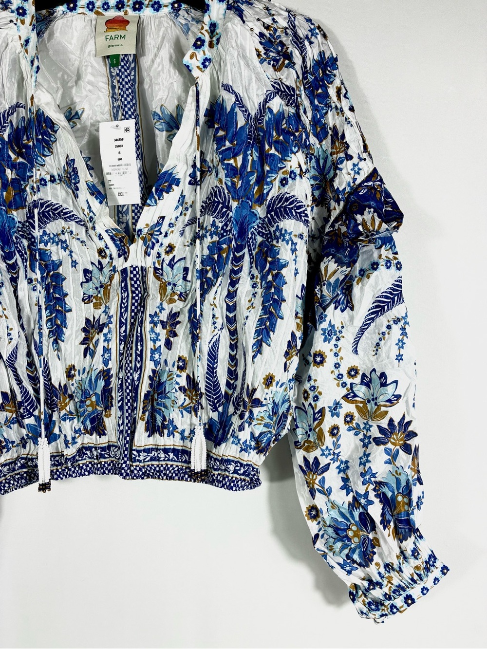 *SOLD* Farm Rio Ana Tapestry Cotton Blend Ruffle Top Blouse Small NWT Blue - Picture 8 of 15